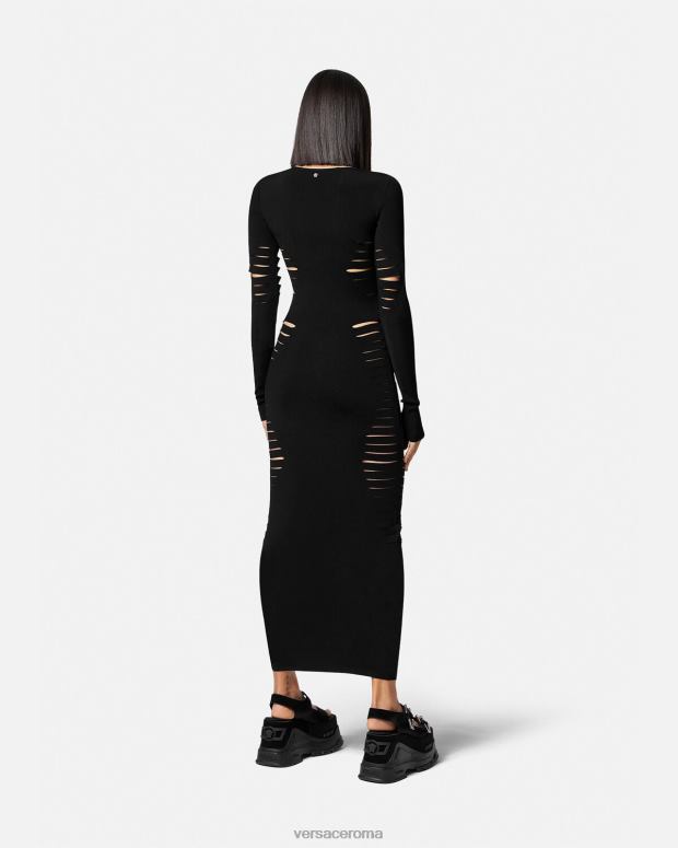 esso Versace donne abito midi in maglia tagliata nero JT08Z50 vestiario