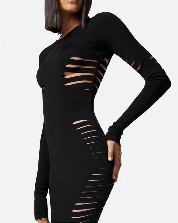 esso Versace donne abito midi in maglia tagliata nero JT08Z50 vestiario