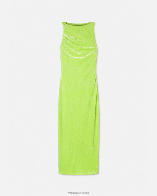 esso Versace donne abito midi in velluto arrotolato lime JT08Z75 vestiario