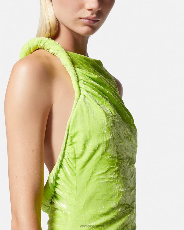esso Versace donne abito midi in velluto arrotolato lime JT08Z75 vestiario