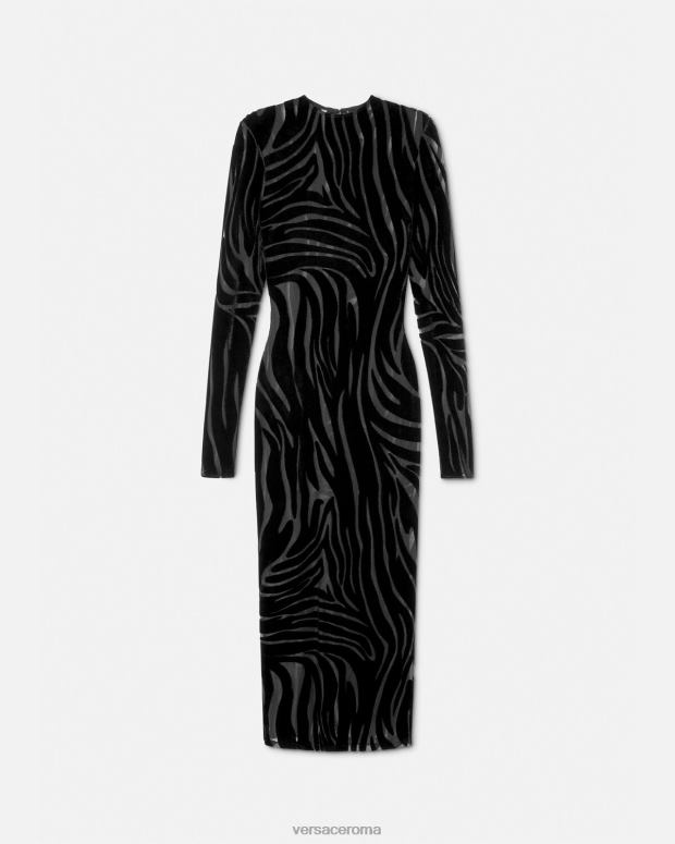 esso Versace donne abito midi in velluto zebrato nero JT08Z72 vestiario