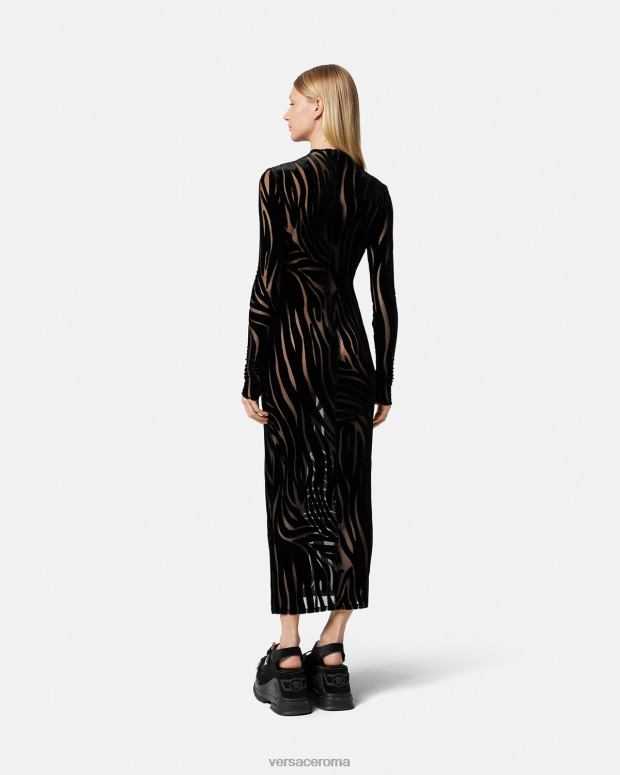 esso Versace donne abito midi in velluto zebrato nero JT08Z72 vestiario