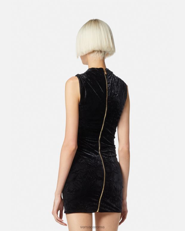 esso Versace donne miniabito asimmetrico in velluto nero JT08Z76 vestiario