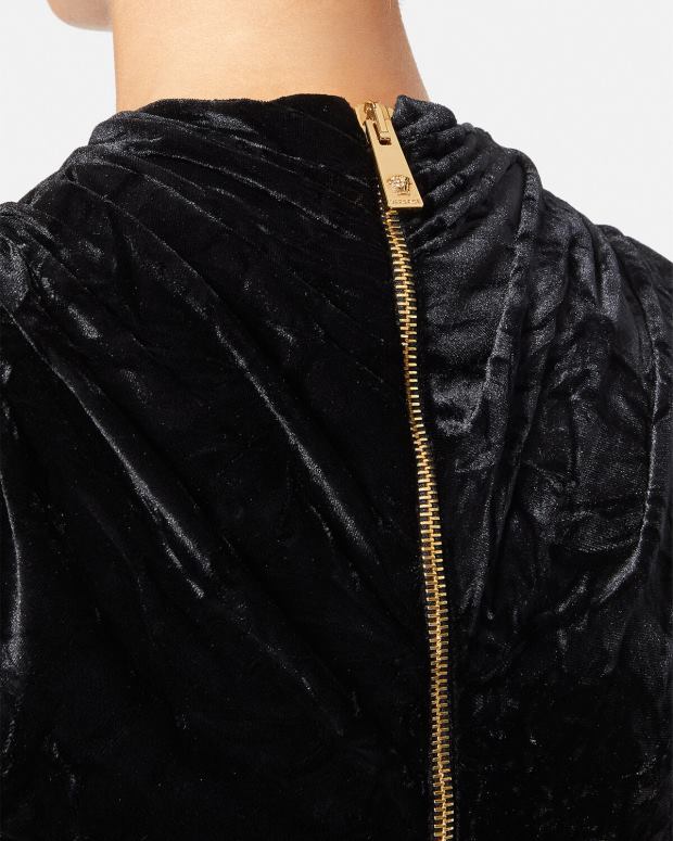 esso Versace donne miniabito asimmetrico in velluto nero JT08Z76 vestiario