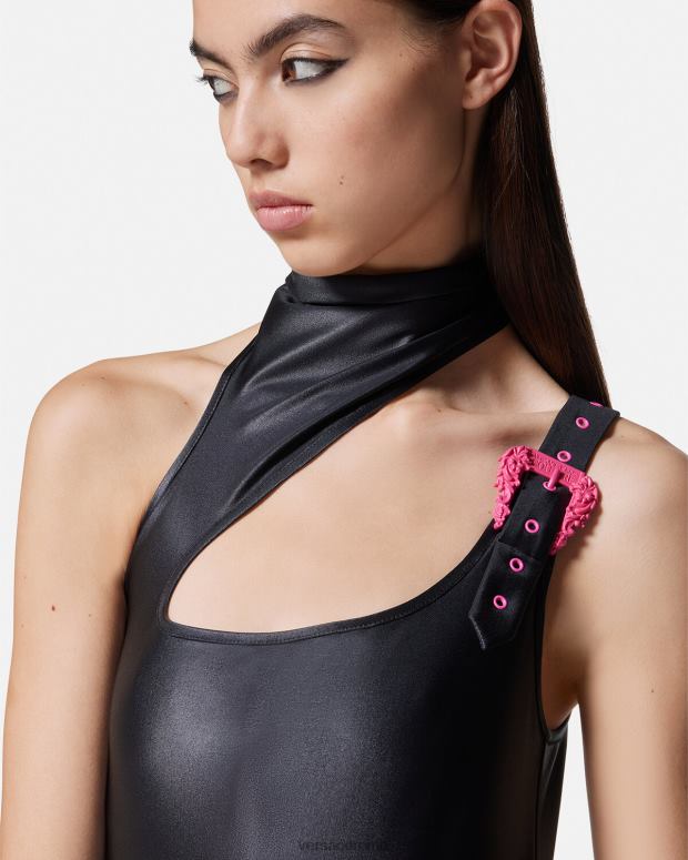 esso Versace donne miniabito con fibbia barocca nero JT08Z2195 vestiario