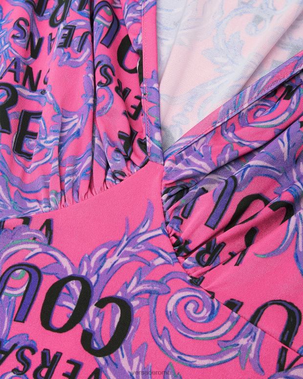 esso Versace donne miniabito couture con logo fucsia JT08Z2188 vestiario