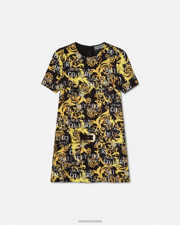 esso Versace donne miniabito couture con logo oro nero JT08Z2189 vestiario