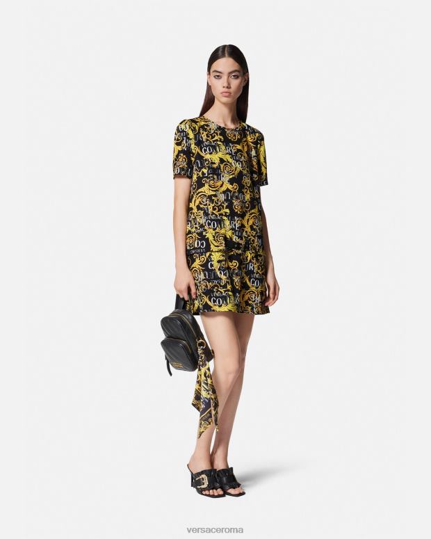 esso Versace donne miniabito couture con logo oro nero JT08Z2189 vestiario