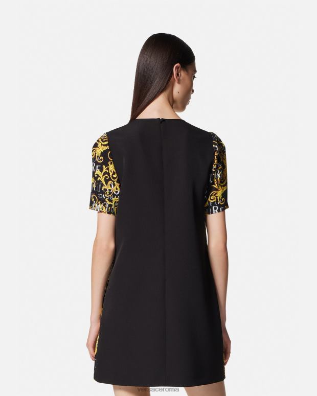 esso Versace donne miniabito couture con logo oro nero JT08Z2189 vestiario