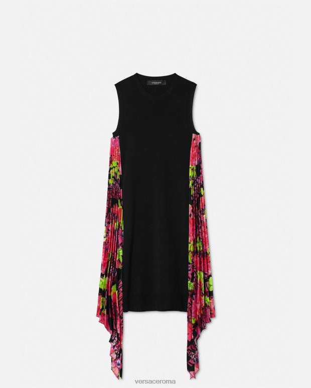 esso Versace donne miniabito in maglia con logo orchidea nero JT08Z70 vestiario