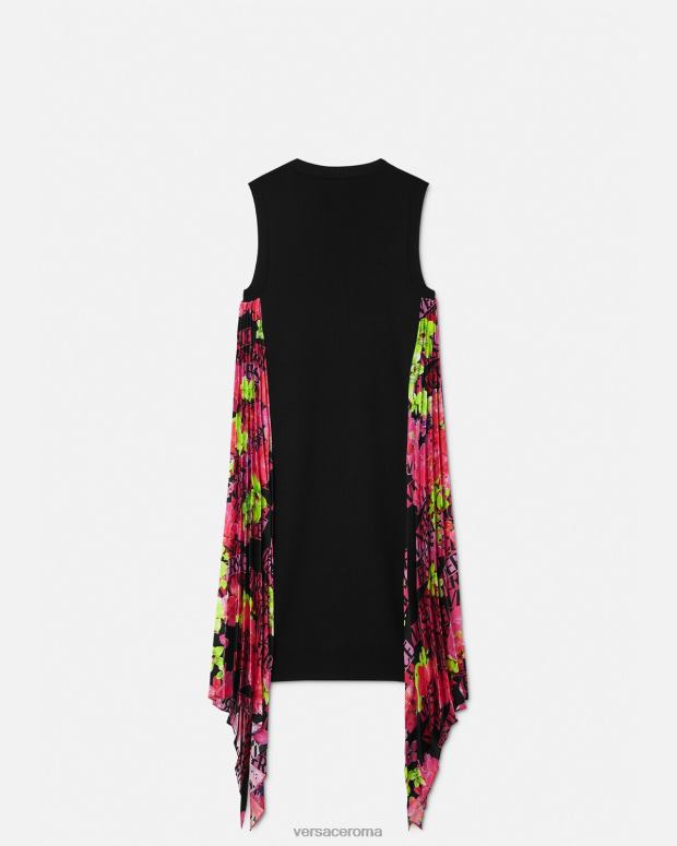 esso Versace donne miniabito in maglia con logo orchidea nero JT08Z70 vestiario