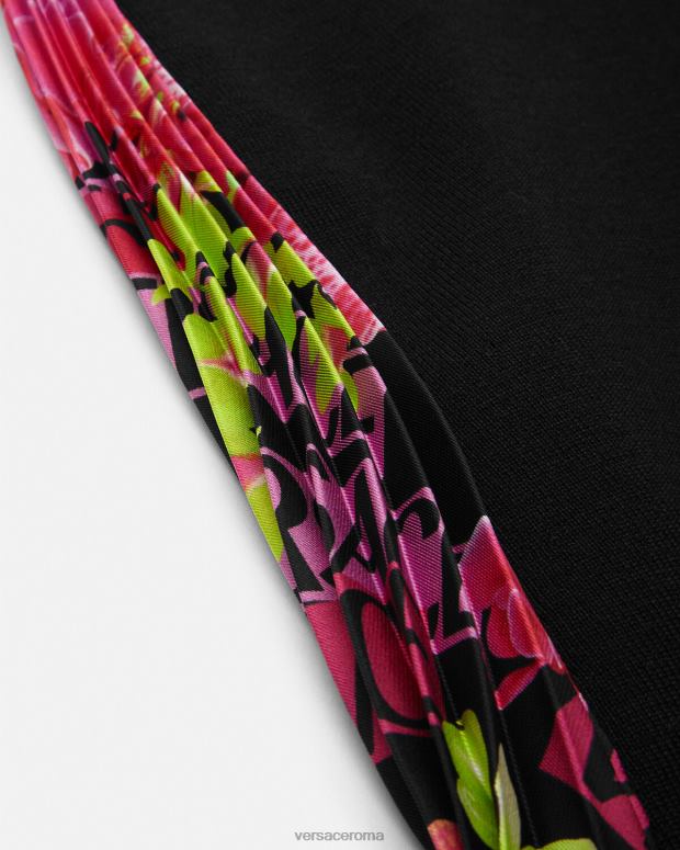 esso Versace donne miniabito in maglia con logo orchidea nero JT08Z70 vestiario