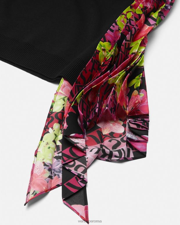 esso Versace donne miniabito in maglia con logo orchidea nero JT08Z70 vestiario