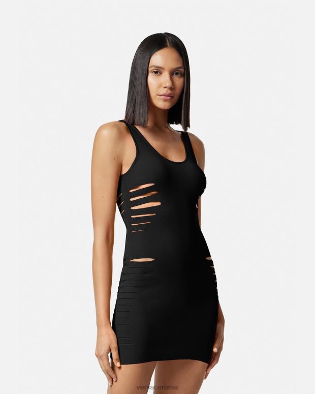 esso Versace donne miniabito in maglia tagliata nero JT08Z48 vestiario