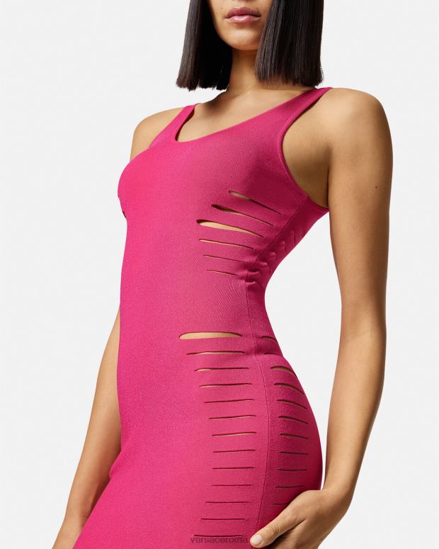 esso Versace donne miniabito in maglia tagliata rosa JT08Z47 vestiario
