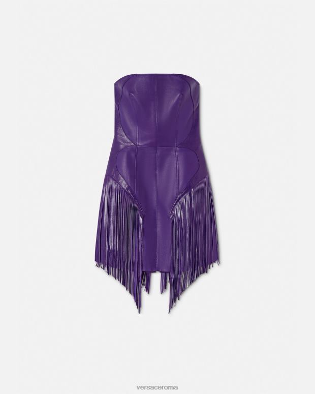 esso Versace donne miniabito in pelle con frange Viola JT08Z73 vestiario