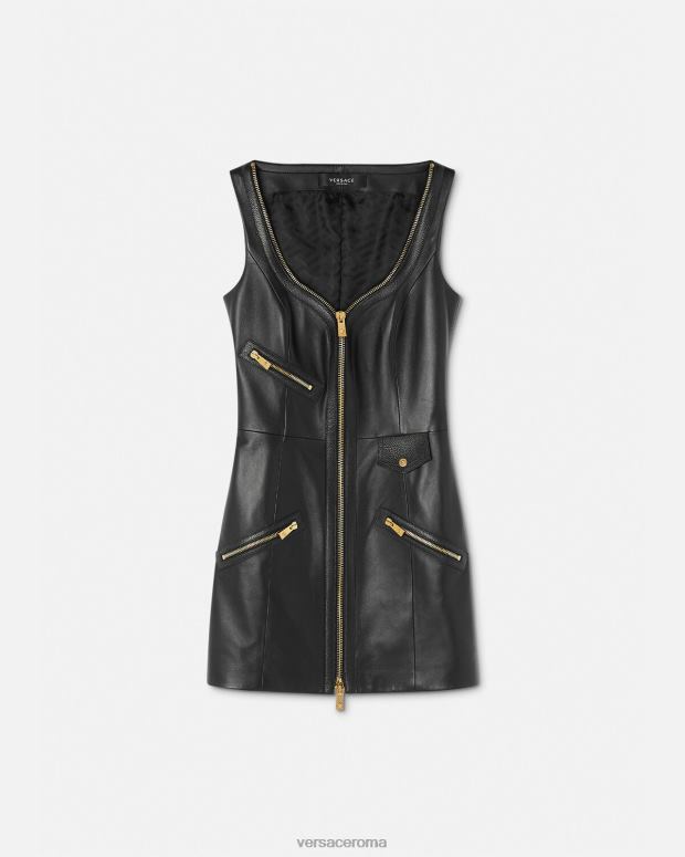 esso Versace donne miniabito in pelle da motociclista nero JT08Z67 vestiario
