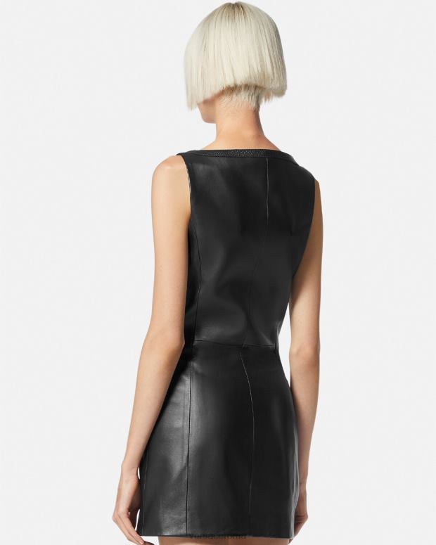 esso Versace donne miniabito in pelle da motociclista nero JT08Z67 vestiario