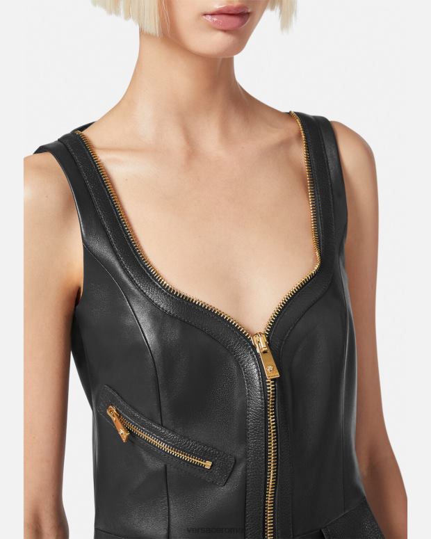 esso Versace donne miniabito in pelle da motociclista nero JT08Z67 vestiario
