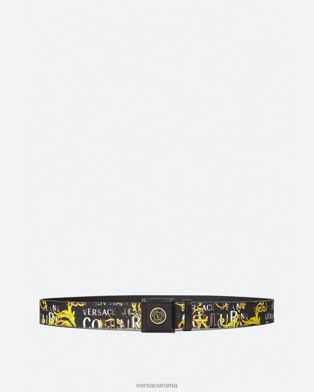 esso Versace uomini Cintura couture con logo V-emblema oro nero JT08Z2503 Accessori
