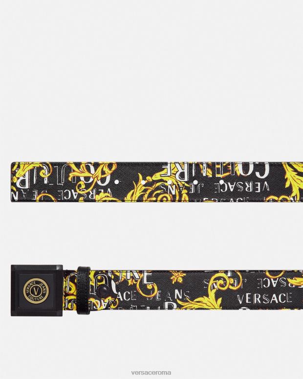 esso Versace uomini Cintura couture con logo V-emblema oro nero JT08Z2503 Accessori