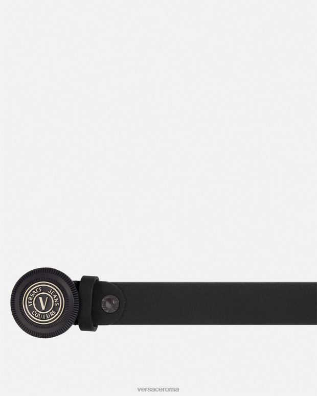 esso Versace uomini cintura con fibbia rotonda con emblema a V nero JT08Z2483 Accessori