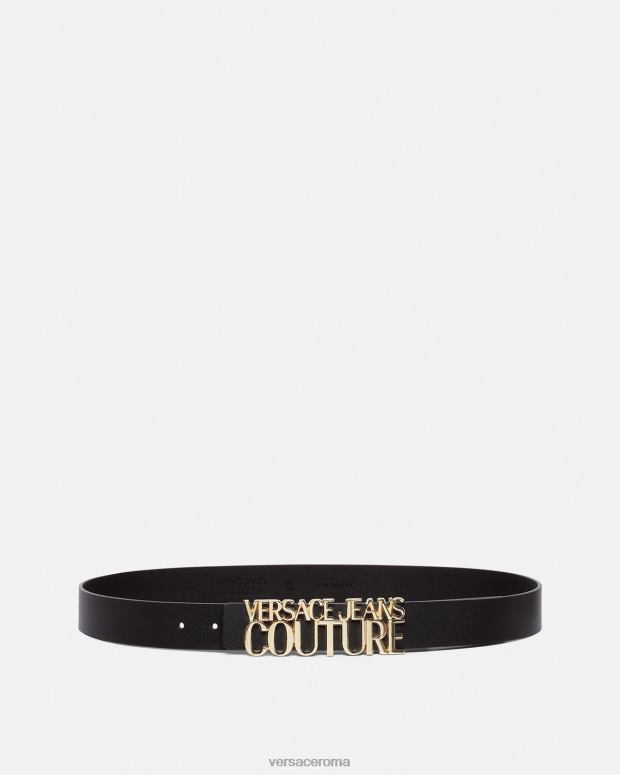 esso Versace uomini cintura con logo lettering oro e nero JT08Z2477 Accessori