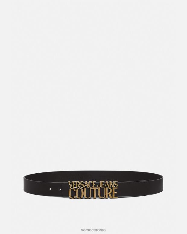 esso Versace uomini cintura con logo lettering oro nero JT08Z2478 Accessori