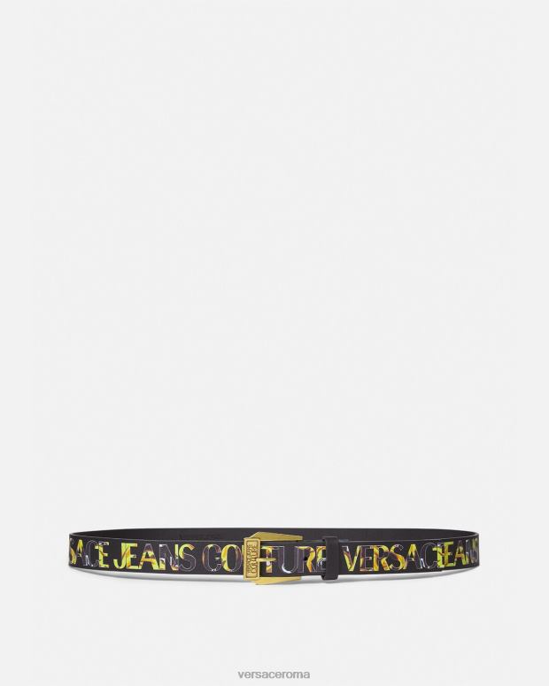esso Versace uomini cintura couture con logo oro nero JT08Z2498 Accessori