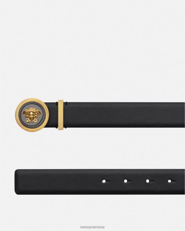 esso Versace uomini cintura in pelle Biggie con Medusa oro nero JT08Z1610 Accessori