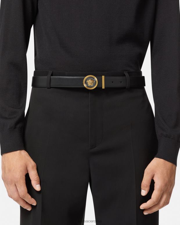 esso Versace uomini cintura in pelle Biggie con Medusa oro nero JT08Z1610 Accessori
