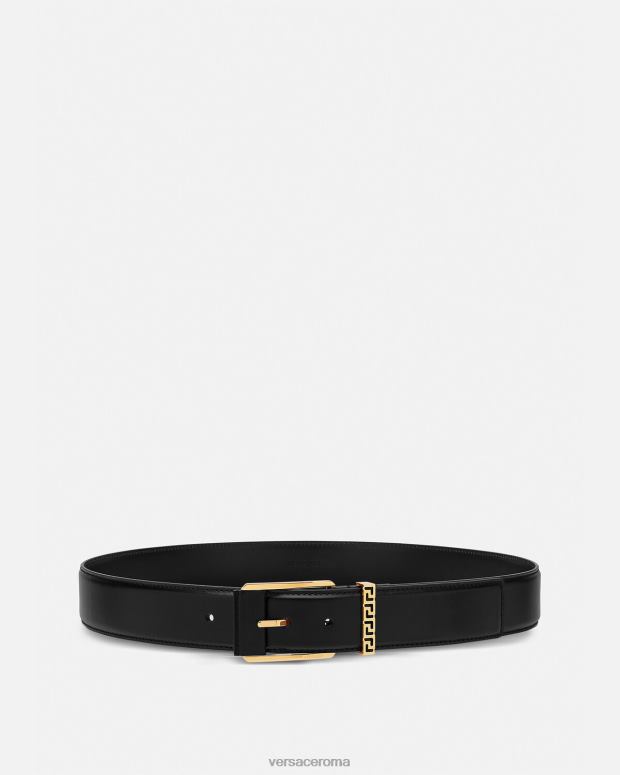 esso Versace uomini cintura in pelle con accento greca nero JT08Z1615 Accessori