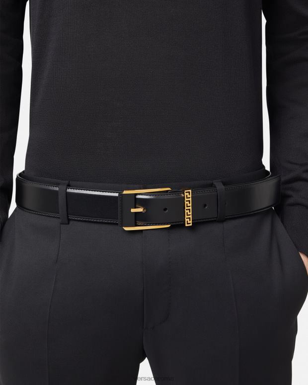esso Versace uomini cintura in pelle con accento greca nero JT08Z1615 Accessori