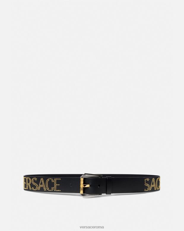 esso Versace uomini cintura in pelle con logo borchiato oro nero JT08Z1627 Accessori