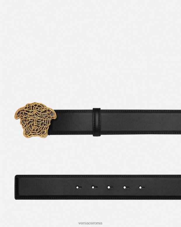 esso Versace uomini cintura in pelle con medusa oro nero JT08Z1630 Accessori