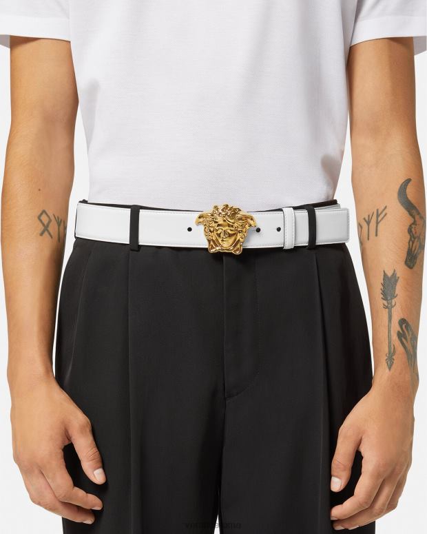 esso Versace uomini cintura in pelle la medusa oro bianco JT08Z1622 Accessori