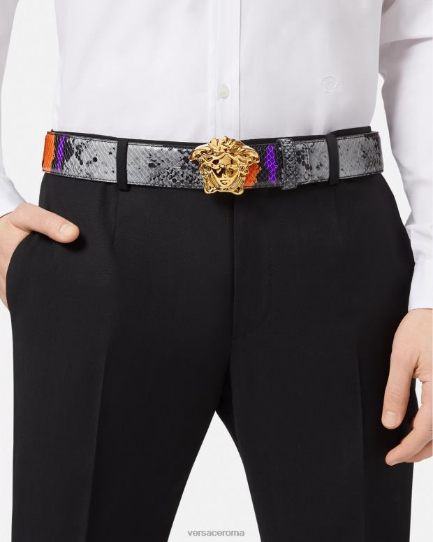 esso Versace uomini cintura in pelle stampa pitone medusa multicolore JT08Z1631 Accessori
