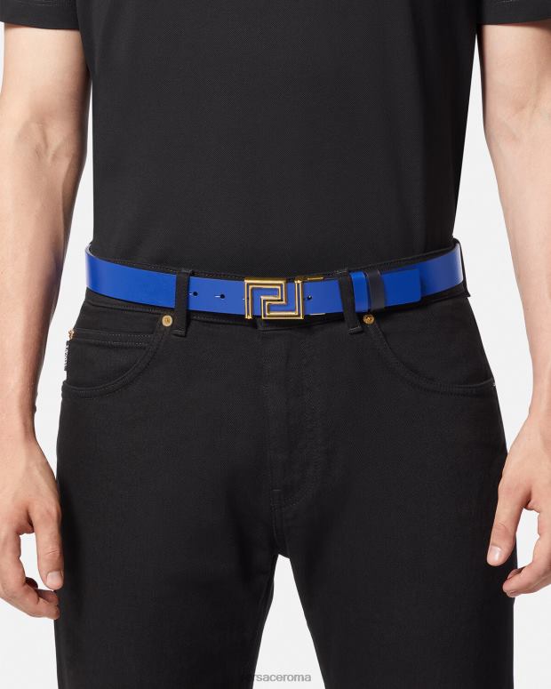 esso Versace uomini cintura reversibile in pelle grecata blu JT08Z1626 Accessori