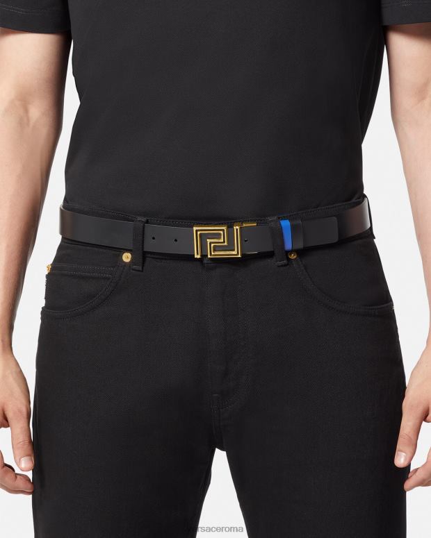 esso Versace uomini cintura reversibile in pelle grecata blu JT08Z1626 Accessori