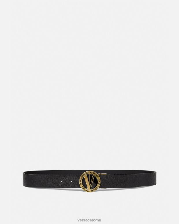 esso Versace uomini cintura rotonda con emblema a V nero JT08Z2473 Accessori