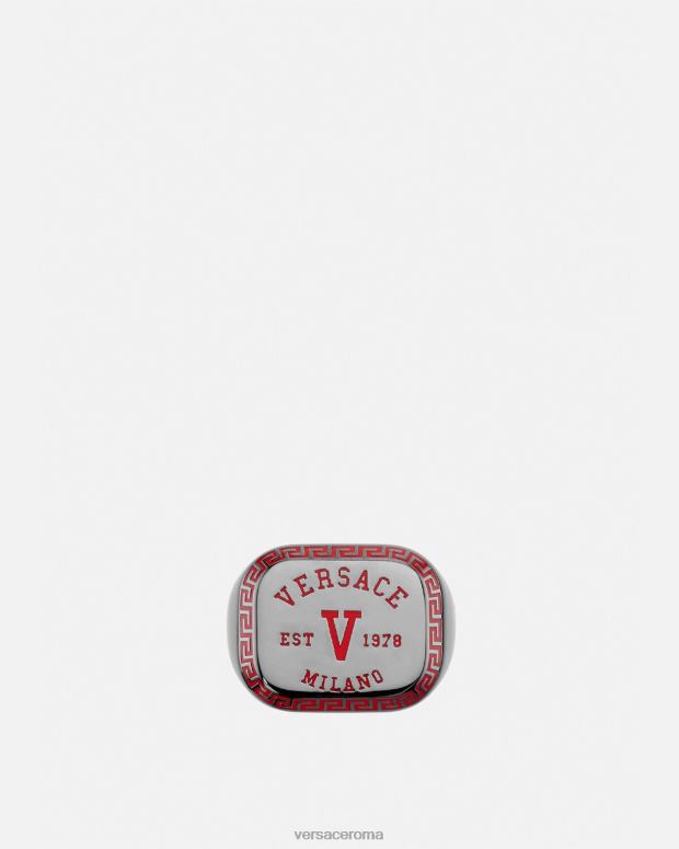 esso Versace uomini anello con logo universitario metallico e rosso JT08Z1698 Accessori