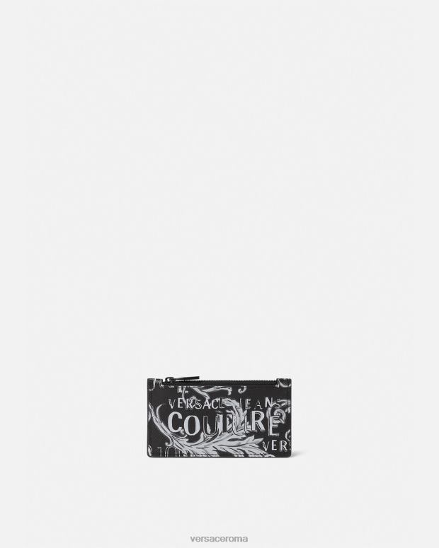 esso Versace uomini porta carte con zip con logo couture nero e grigio JT08Z2513 Accessori