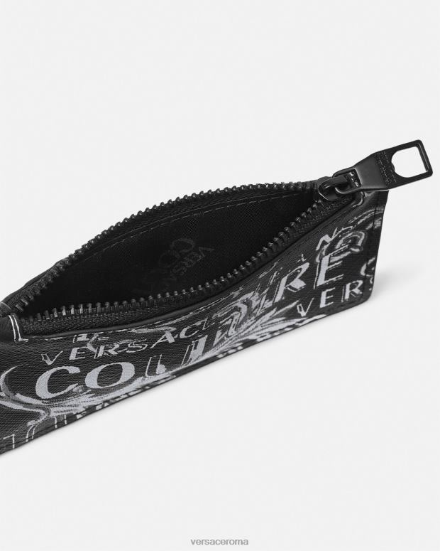 esso Versace uomini porta carte con zip con logo couture nero e grigio JT08Z2513 Accessori