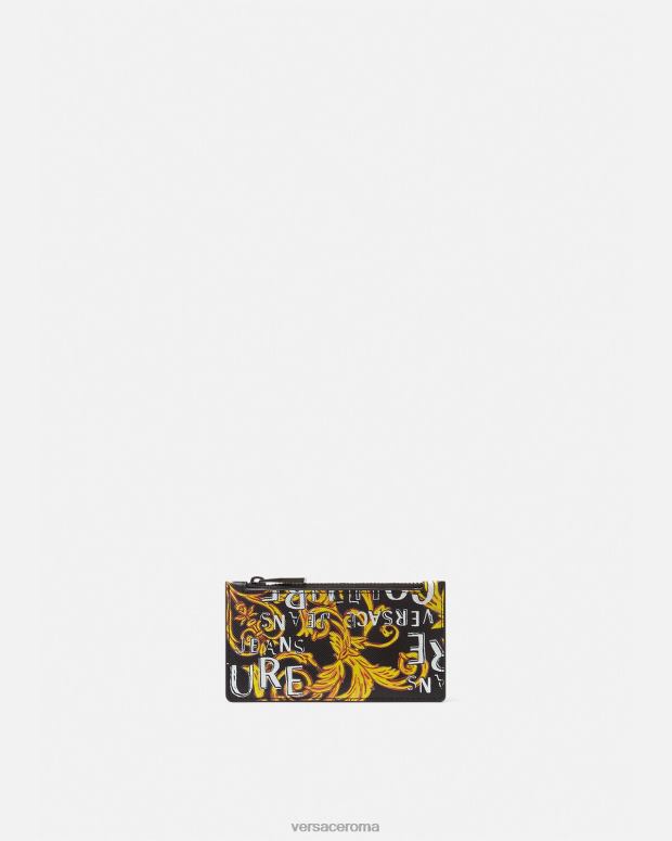 esso Versace uomini porta carte con zip con logo couture oro nero JT08Z2514 Accessori