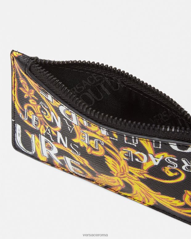esso Versace uomini porta carte con zip con logo couture oro nero JT08Z2514 Accessori