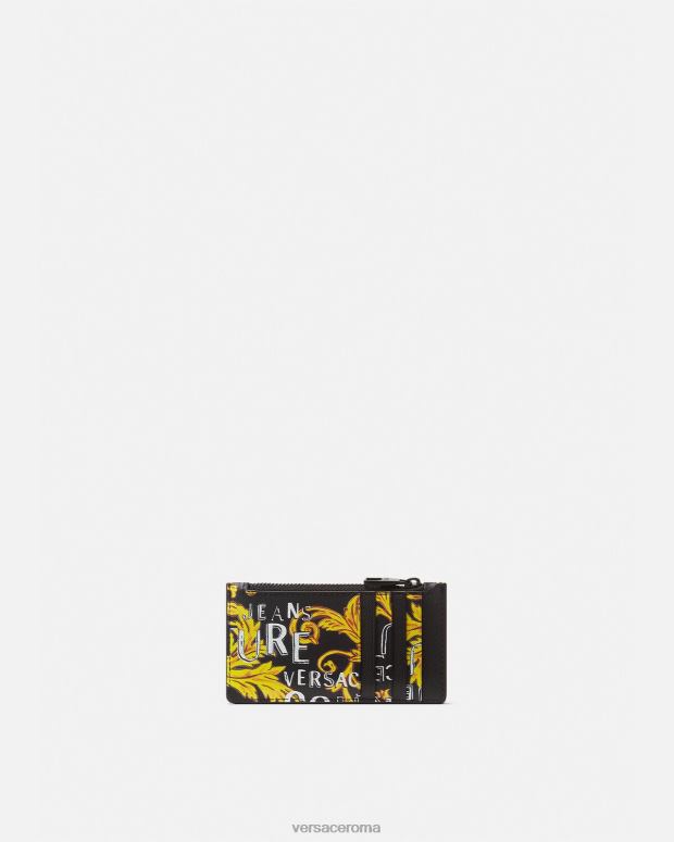 esso Versace uomini porta carte con zip con logo couture oro nero JT08Z2514 Accessori