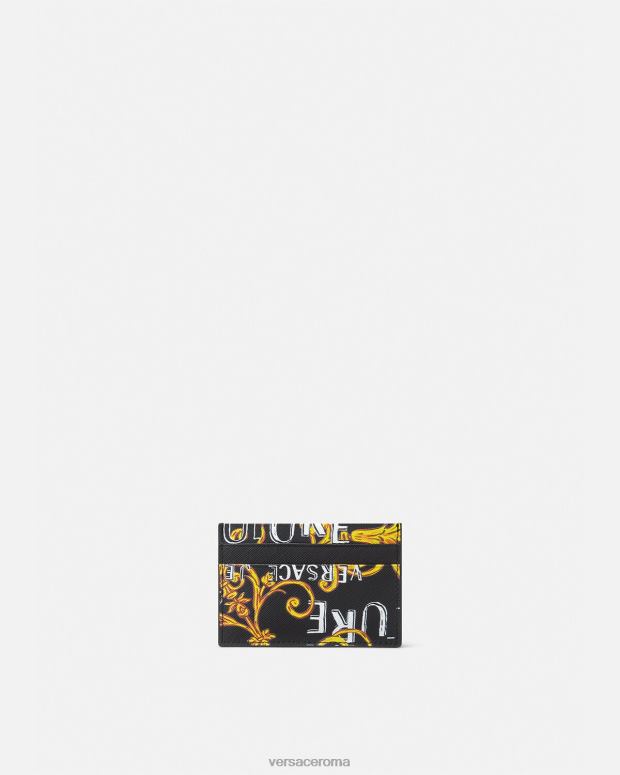 esso Versace uomini portacarte con logo couture oro nero JT08Z2515 Accessori