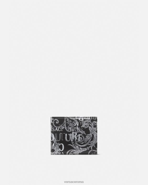 esso Versace uomini portafoglio bifold con logo couture nero e grigio JT08Z2516 Accessori