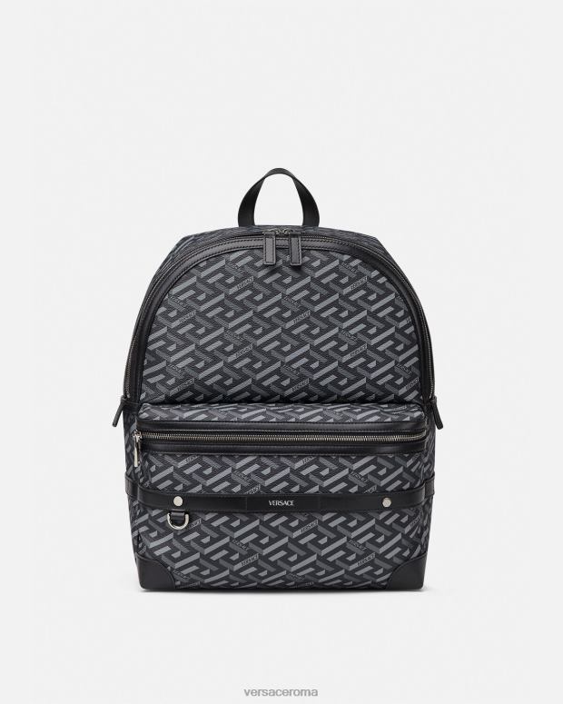 esso Versace uomini zaino firmato la greca nero e grigio JT08Z1487 borse