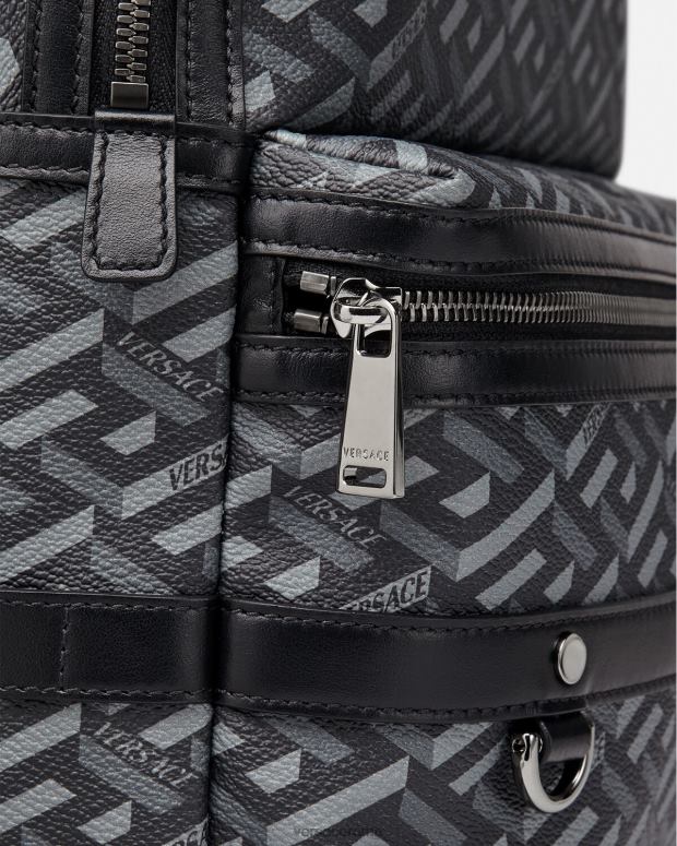 esso Versace uomini zaino firmato la greca nero e grigio JT08Z1487 borse